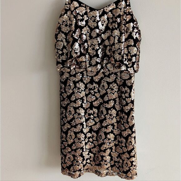 Women's Mini Dress Spaghetti Strap Rose Gold Sequined Blouson Fitted Small - Picture 2 of 7